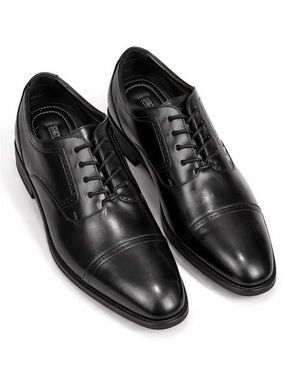 Stacy Adams Black Leather Cap-Toe Derby Oxfords